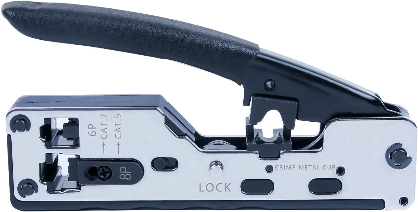 Ethernet Crimp Tool for Cat5/Cat6/Cat7 Pass Through Connectors, RJ45 RJ12 RJ11 Modular Crimper for Shielded Network Plugs and Connectors Ethernet Data Voice Cables