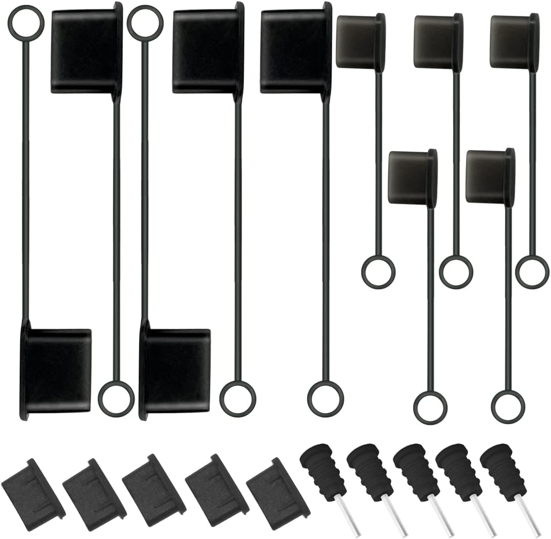 5 Pcs USB C Cable Cover + 5 USB Port Protective Cover + 5 USB C Dust Plugs Caps + 5 Anti Dust Protectors for 3.5mm Headphone Jack, Silicone Anti-Dust Pluggy Caps for Type C Charging Port Devices