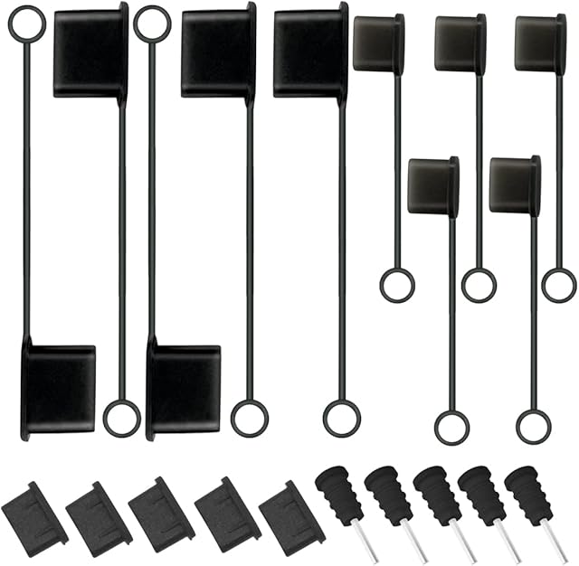 5 Pcs USB C Cable Cover + 5 USB Port Protective Cover + 5 USB C Dust Plugs Caps + 5 Anti Dust Protectors for 3.5mm Headphone Jack, Silicone Anti-Dust Pluggy Caps for Type C Charging Port Devices