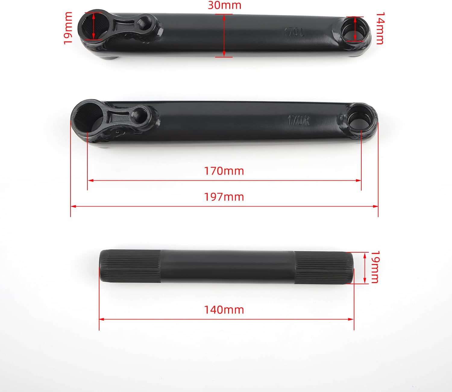 Chrome and Black 48 Spline BMX Cranks 170mm 9/16 14mm Axle Diameter Mid BB Euro BB Set