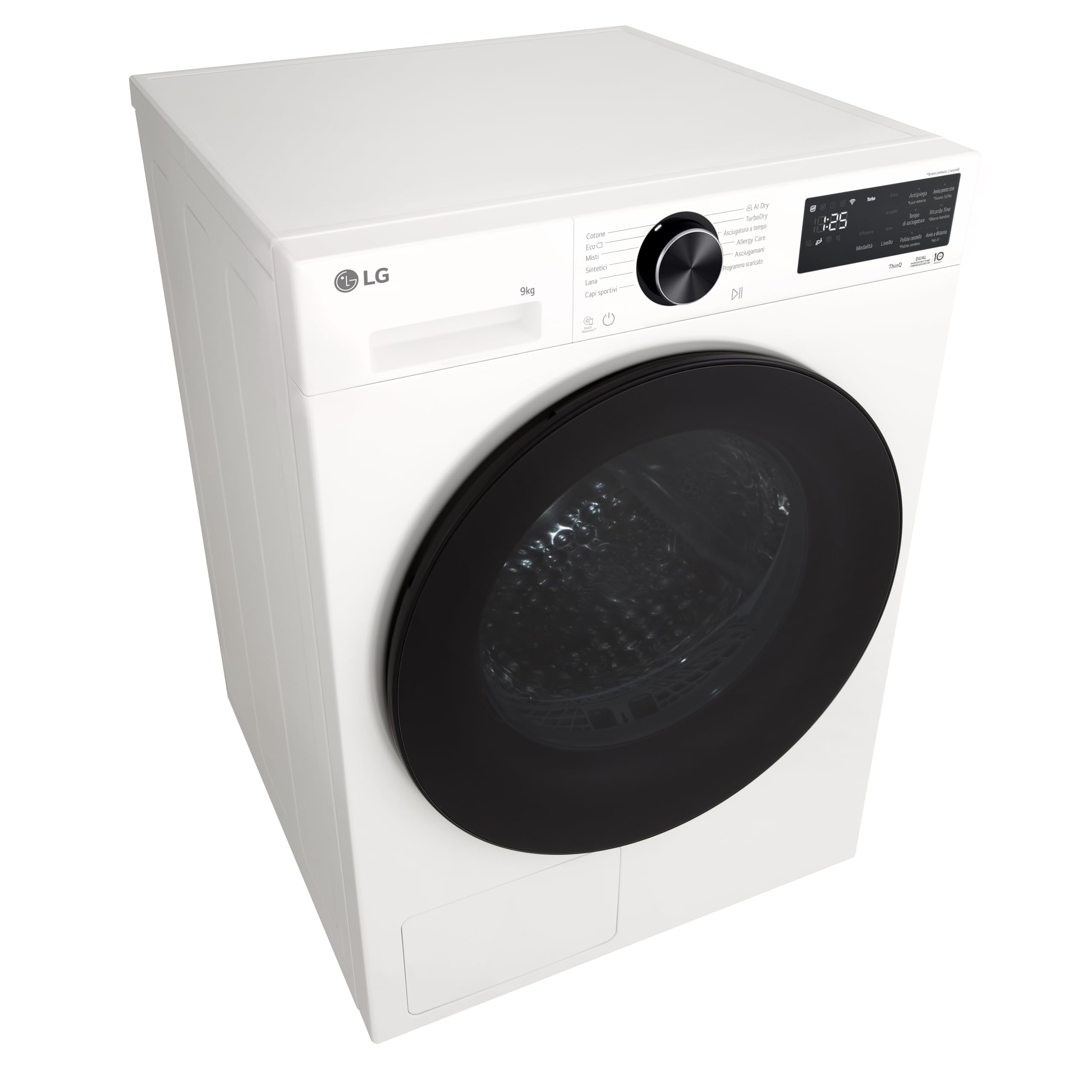 LG RNX5009NWWB Asciugatrice 9Kg Pompa di Calore DUAL Inverter, Classe B, Asciugatura AI Dry con Intelligenza Artificiale, Wi-Fi, Serie X5, Motore Direct Drive, Allergy Care, Essence White