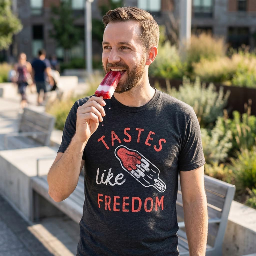 Mens Tastes Like Freedom T Shirt Funny Cool Fourth of July Party Popsicle Tee for Guys