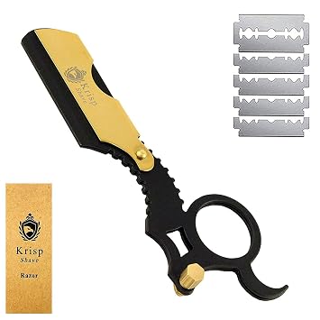 Professional Straight Razors For Men - Straight Edge Barber Razor Shaving Kit For Close Shave - Beard Cut Throat Safety Razor Shavette Navajas Para Barbero - 10 Shaving Blades By Krisp Beauty