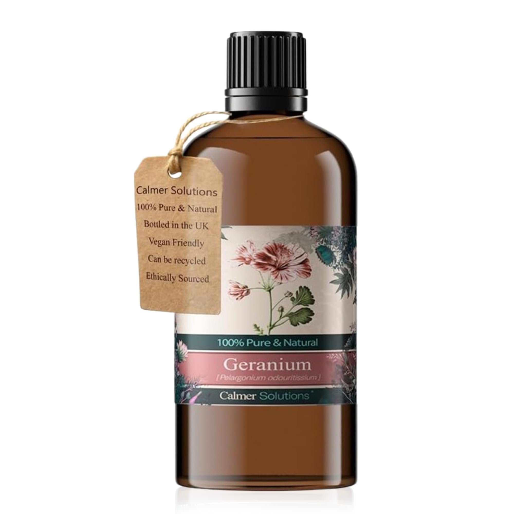 Calmer Solutions Geranium Essential Oil 100ml – 100% Pure & Natural Pelargonium graveolens – Steam Distilled Floral Aromatherapy Oil for Diffuser, Oil Burner, Aromatic Blends & Home Fragrance