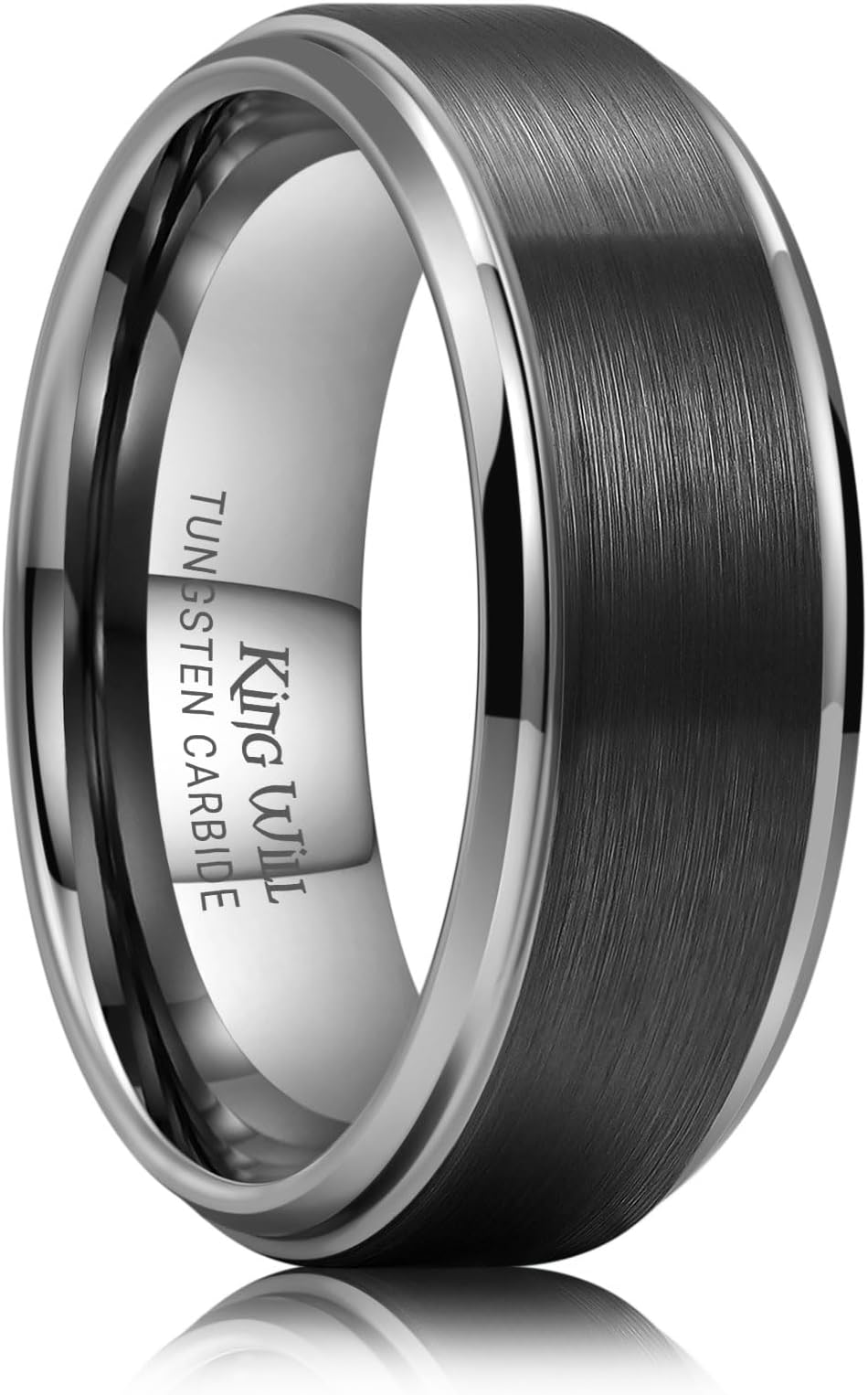 Mens Brushed Wedding Band, Two Tone Matte Step Edges/Pipe Cut, Tungsten Carbide Anniversary Promise Rings Comfort Fit