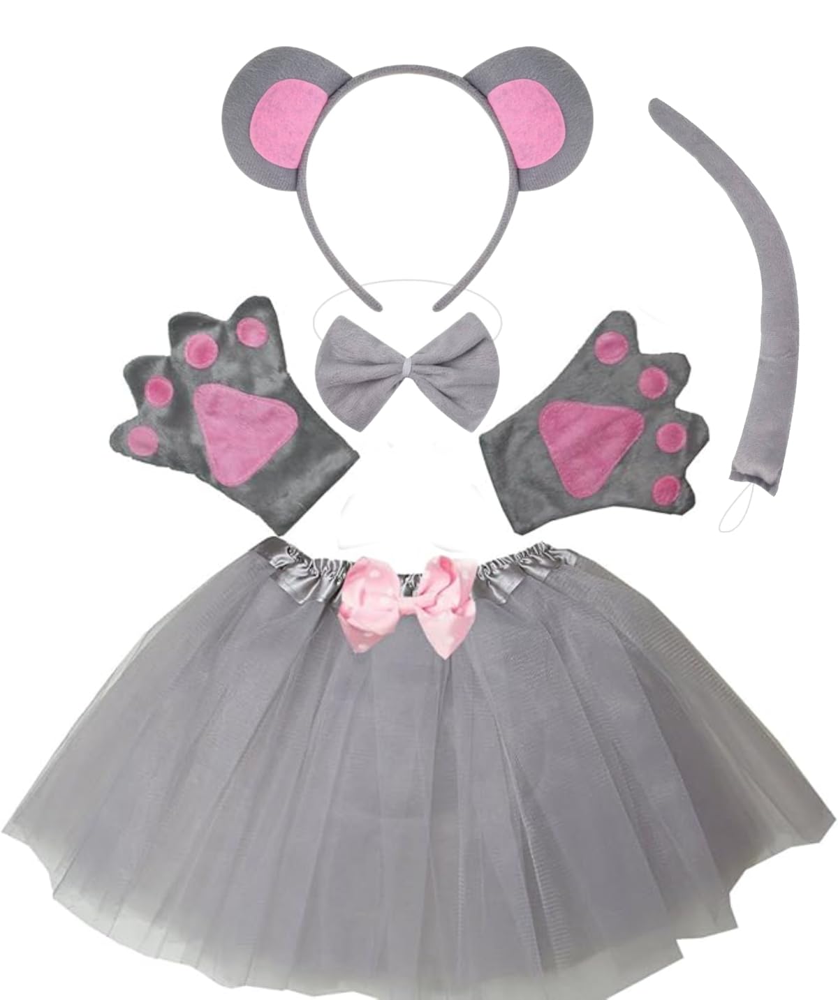 Kirei Sui Kids Animal Costume Mouse Tutu Ear Headband Bow Tie Tail and Paws