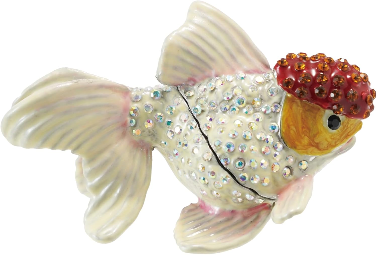 Creative Co-Op Enameled Goldfish-Shaped Metal Trinket Box with Jewels, Orange and White