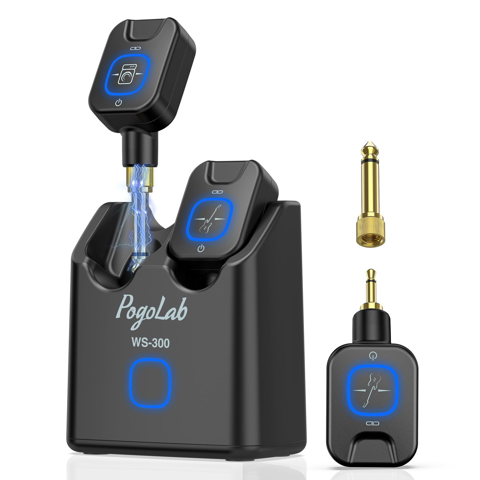 POLOLAB 5.8GHz Sistema Wireless per Chitarra, Trasmettitore e Ricevitore per Basso Elettrico con Custodia di Ricarica, 6 Canali, Latenza <4.6ms, Portata 30m