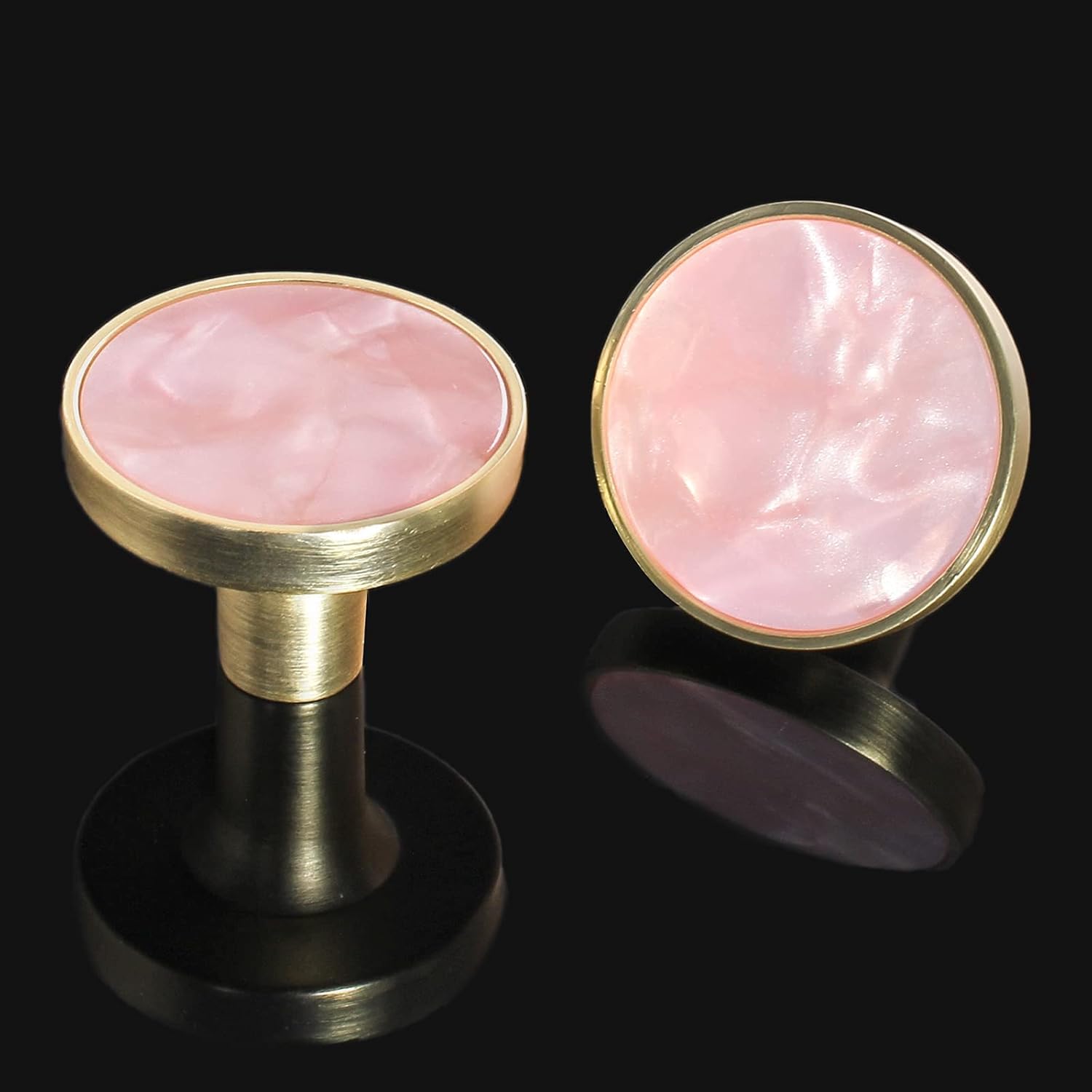12 Pack Gold Knobs for Dresser Drawers, Brass Dresser Knobs Round Cabinet Knob for Kitchen Cabinet Cupboard Door Decorative Furniture Hardware, 1-1/4" Diameter, Pink