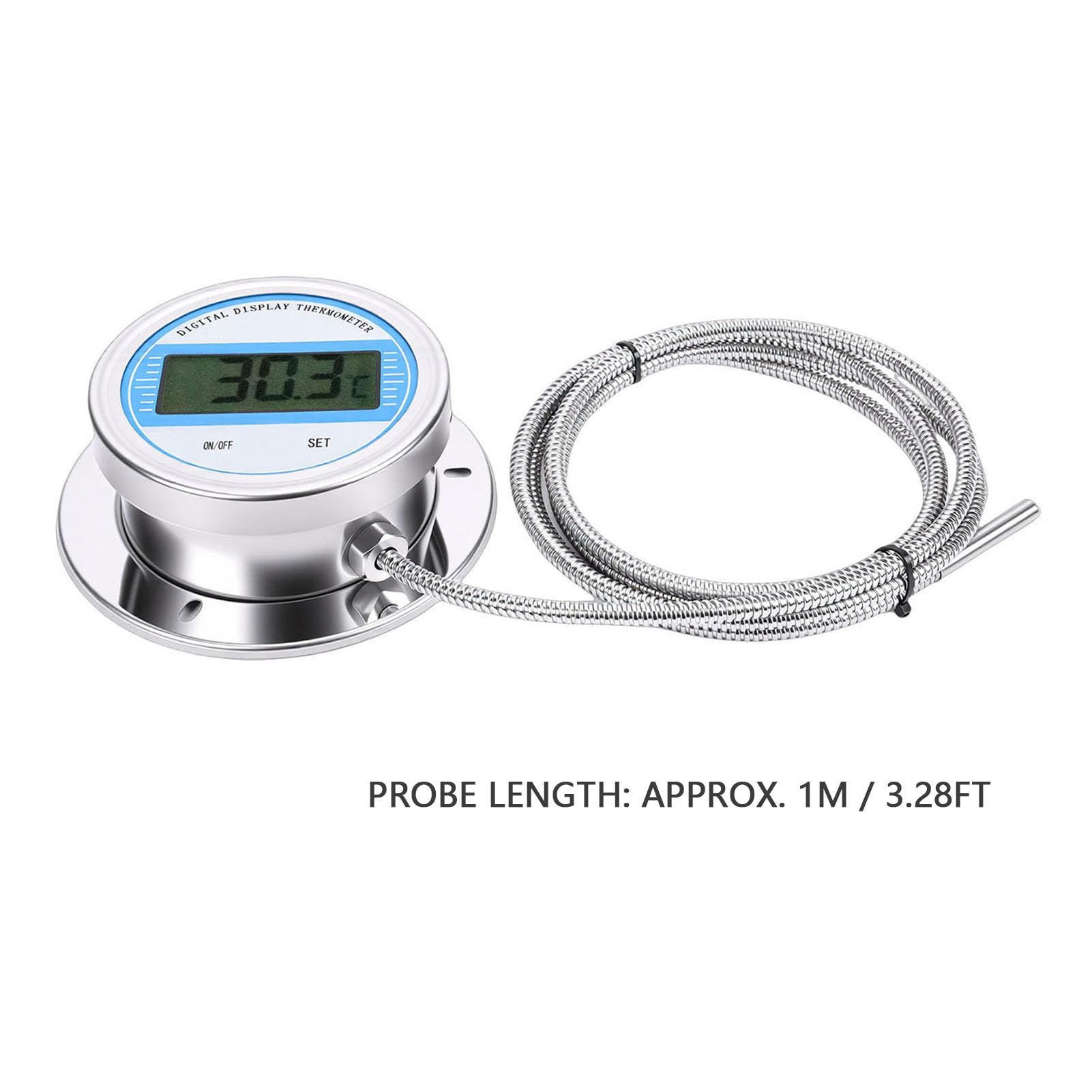 ASHATA Industrielles Digitales Thermometer, Vielseitige Wasserdichte Sonde mit 1 M Länge für - und Industrieanwendungen, Edelstahl