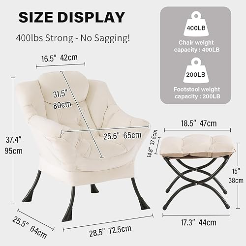 Miniatura 2 de Tiita - Sillón reclinable con otomana, grande, moderno, silla de ocio, de lectura, con reposapiés, para dormitorio, sala de estar, dormitorios,