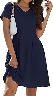 Alaster Queen Summer Dress Women's Short Sleeve Casual Dresses for Women Loose T-Shirt Dresses A-line Mini Dress Short with Pockets