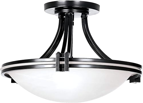 Miniatura 4 de Possini Euro Design Deco - Lámpara de techo semiempotrada moderna de 16 pulgadas de ancho, bronce aceitado, marrón bronce aceitado, pantalla de