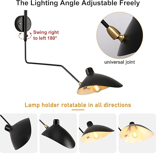 Miniatura 6 de Lámpara de pared moderna con brazo oscilante, apliques de pared industriales ajustables para mesita de noche de dormitorio, lámpara de pared retro