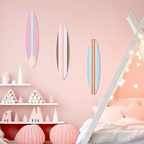 Miniatura 5 de Zzbakress 3 piezas de decoración de pared de tabla de surf de madera para colgar en la pared, decoración de habitación temática de playa, decoración