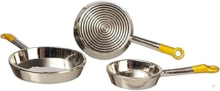 Dollhouse 3 Chrome Frying Pans Miniature Kitchen Cooking Accessory 1:12 Scale