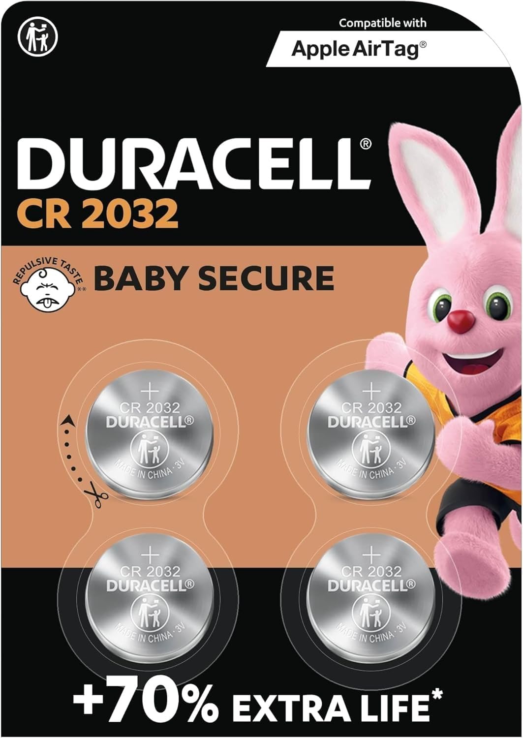 CR2032 Lithium Coin Cell 2032 Batteries 3V (4 Pack) - Up to 70% Extra Life* - Baby Secure Technology. Use in Key Fobs, Home Devices, Fitness, Medical Accessories