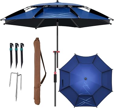 LIGUOYI Outdoor Umbrellas 6.5ft /7.2ft /7.8ft Beach Umbrella with Sand Anchor & Tilt Aluminum Pole, Outdoor Portable Sunshade Umbrella, Parasol De Plage Parasol De Peche, for Fishing, Beach, Pool