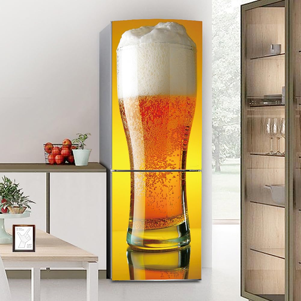 VHcgCGJ Fridge magnet, Full covering door fridge covers skins wall stickers for kitchen decal, Seduced bubbling beer cool summer(S: 60x150 cm)