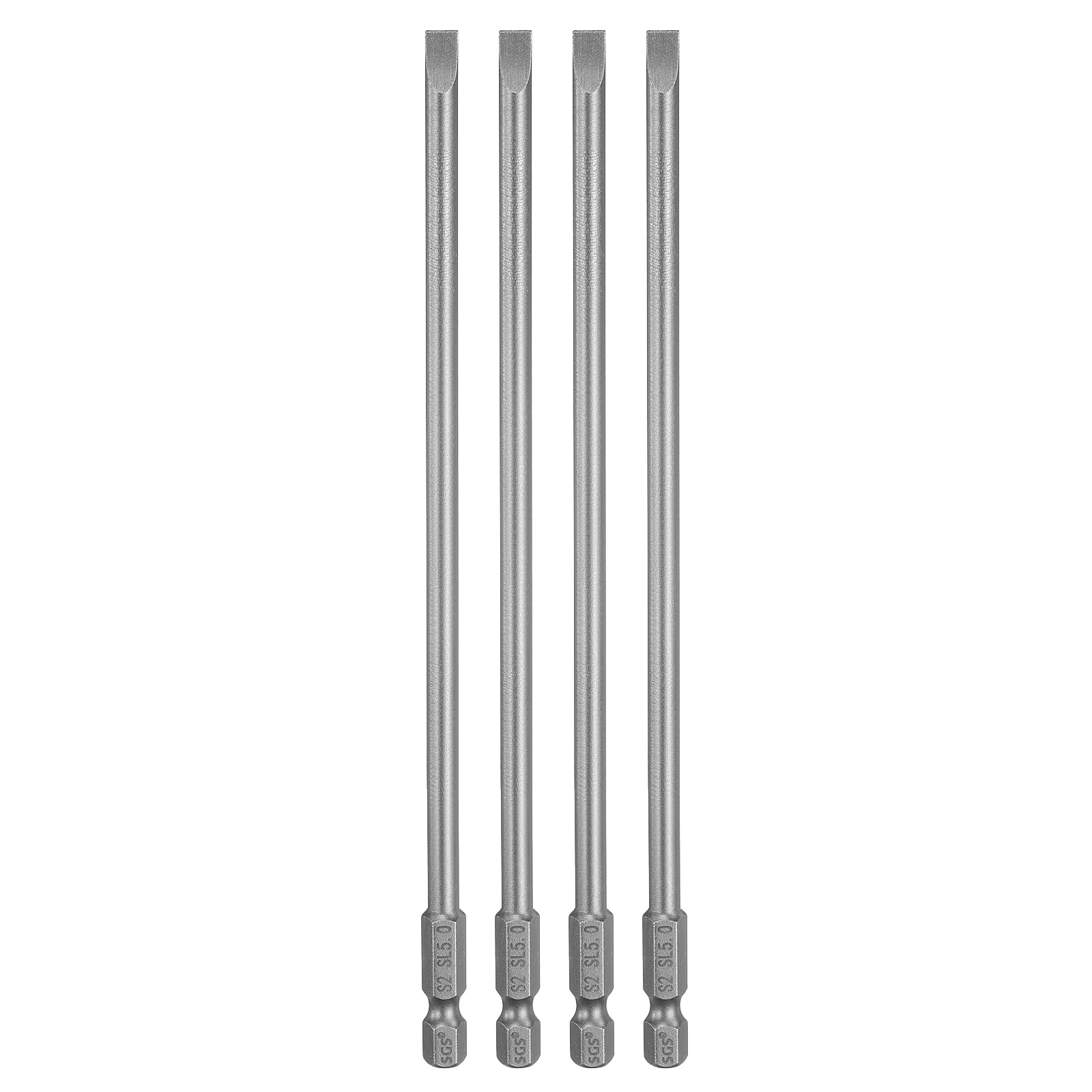 sourcing map 4pcs SL5 Slotted Screwdriver Bits 5mm Slotted Tip 1/4" Hex Shank 150mm (6") Long Magnetic Flat Head S2 Steel Screw Driver Drill Bits Industrial Power Screwdriver Bit