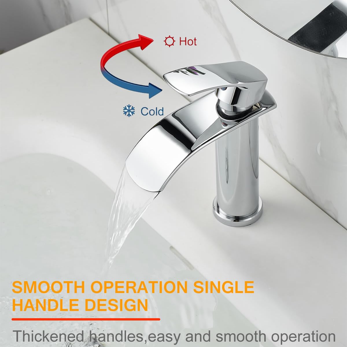 Beelee Robinet de lavabo cascade monotrou avec raccord d'eau froide et chaude G3/8", chromé, robinet moderne pour lavabo de salle de bain