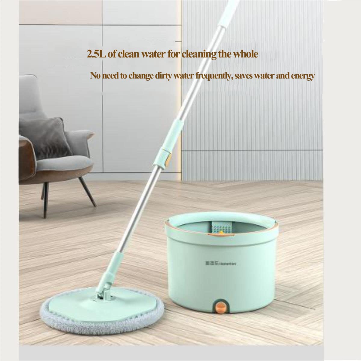 LANMOU Fregona Giratoria 360°, Fregona De Microfibra Juego De Fregona Plana Y Cubo Juego De Fregona con Palo TelescóPico Cubo con Sistema Que Permite Estrujar FáCilmente para Todos Los Tipos De Suelo
