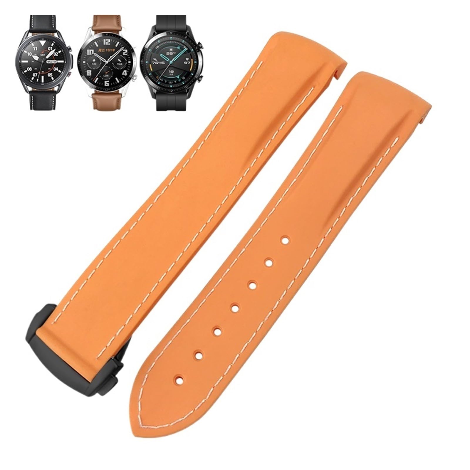 Gumowy pasek do zegarków 22mm 20mm zakrzywiony koniec silikonowy pasek pasuje do zegarka Omega x Seamaster Speedmaster AT150 De Ville pasek do zegarka z tkaniny(Orange white black,20mm)