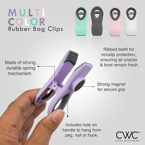 Miniatura 175 de COOK WITH COLOR Clips para bolsas con imán, clips para alimentos, clips para chips, clips para bolsas para almacenamiento de alimentos con agarre