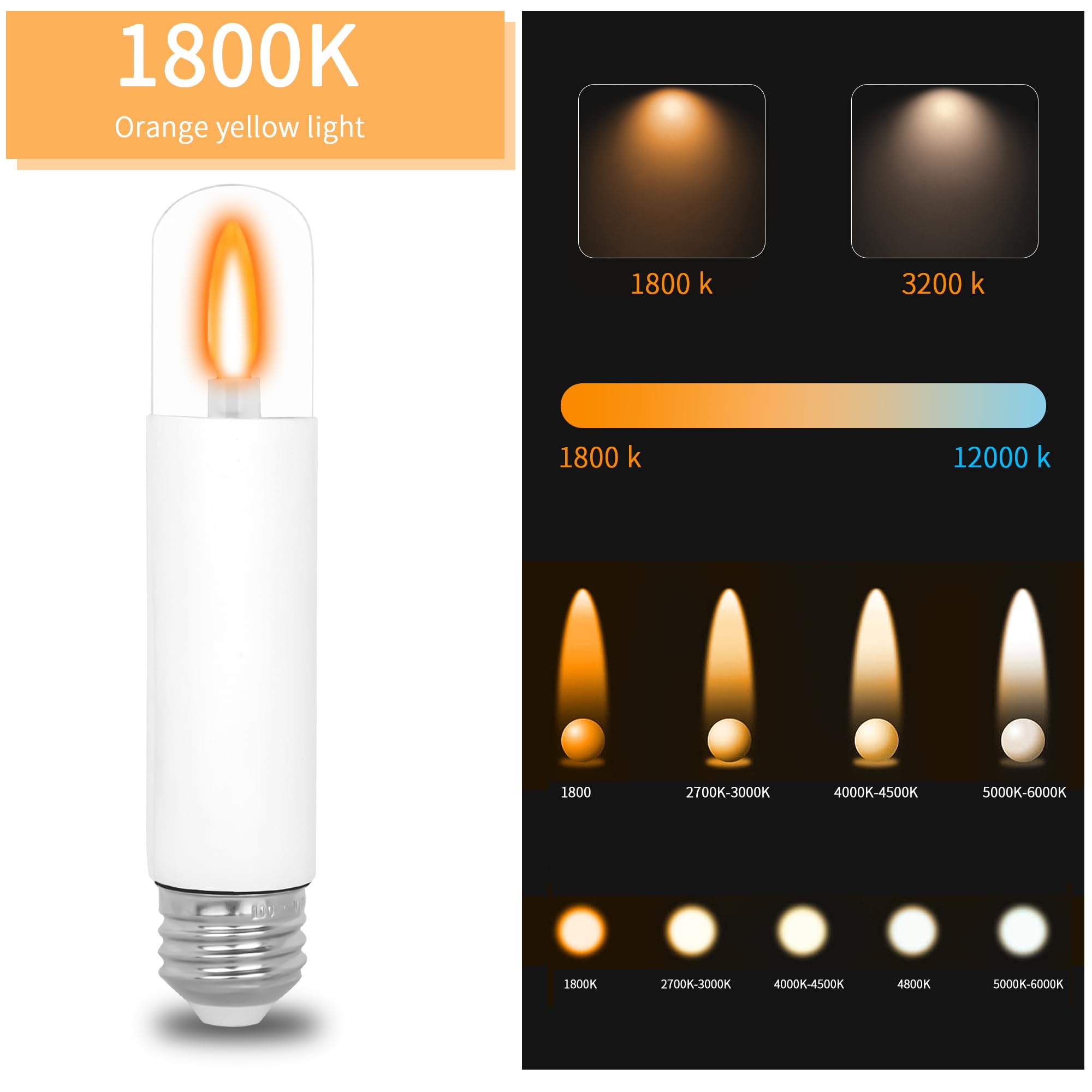 HEWA-Tech T9 LED-Flammeneffekt-Glühbirnen, 2 Lichtmodi, flackernde Glühbirnen, E26 LED-Leuchtmittel für Halloween, Weihnachten, Party, Terrasse, Veranda, Zuhause, Innen- und Außendekorationen (6 Stück