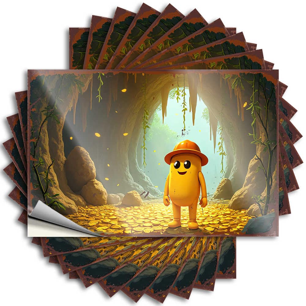 Bumper Outdoor Farmhouse Decor Vinyl Sticker | Happy Explorer Finds Golden Treasure in Luminous Cave Tall for Billiard Use(6X9CM)