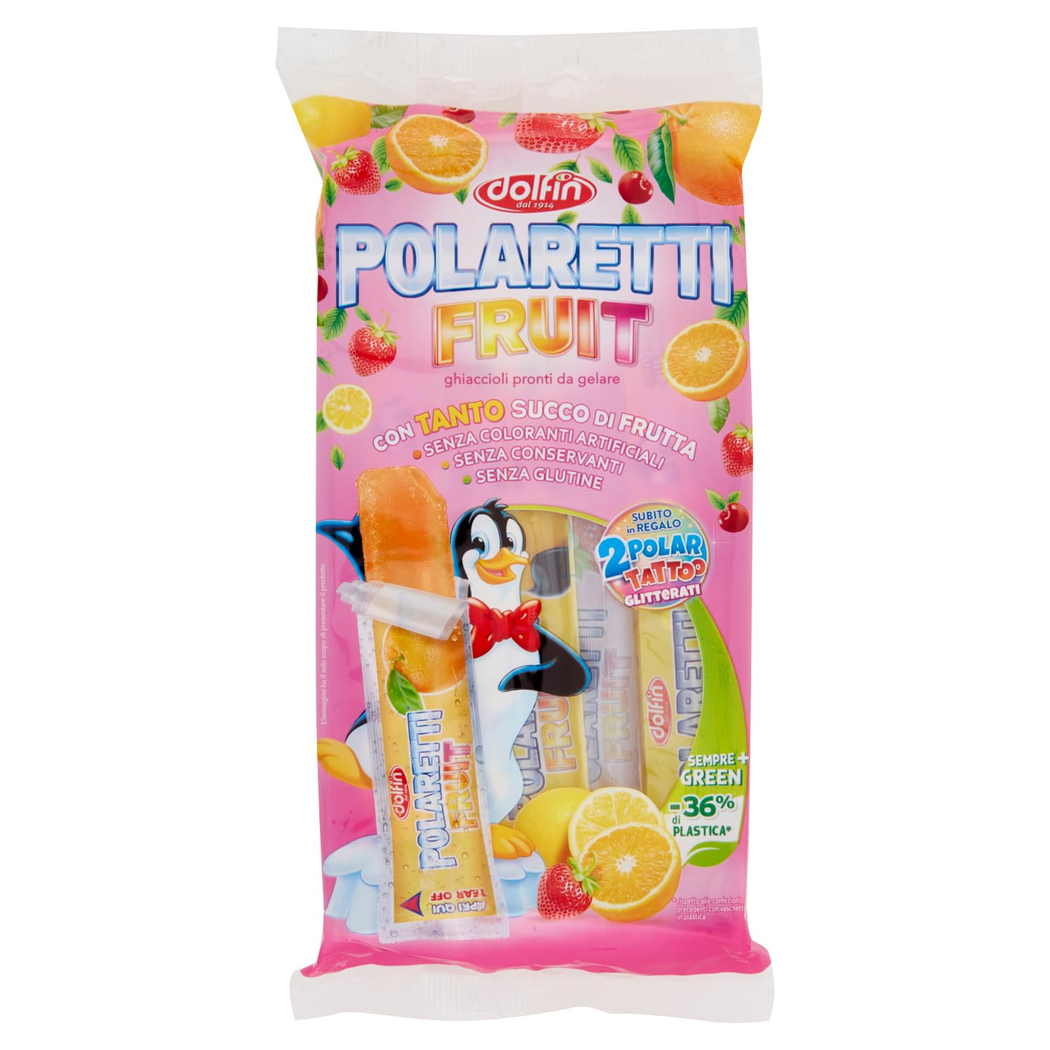 4x Testpaket Polaretti Fruit Girl Classic Ice Cream Fruchteis am Stiel mit Fruchtsaft zum Einfrieren/Jede Packung enthält 10 Eis am Stiel à 42ml + Beni Culinari Kostenloser Schlüsselanhänger