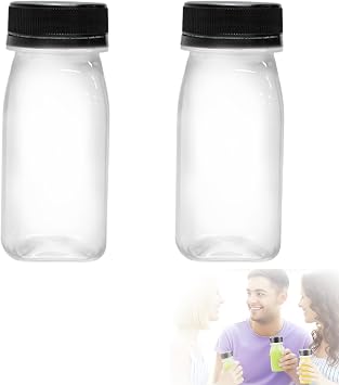 2-Pcs Compact Beverage Containers with Secure Lids   4oz/100ml Reusable Clear Plastic Bottles for Milk, Juice, and Smoothie Storage/re-usable