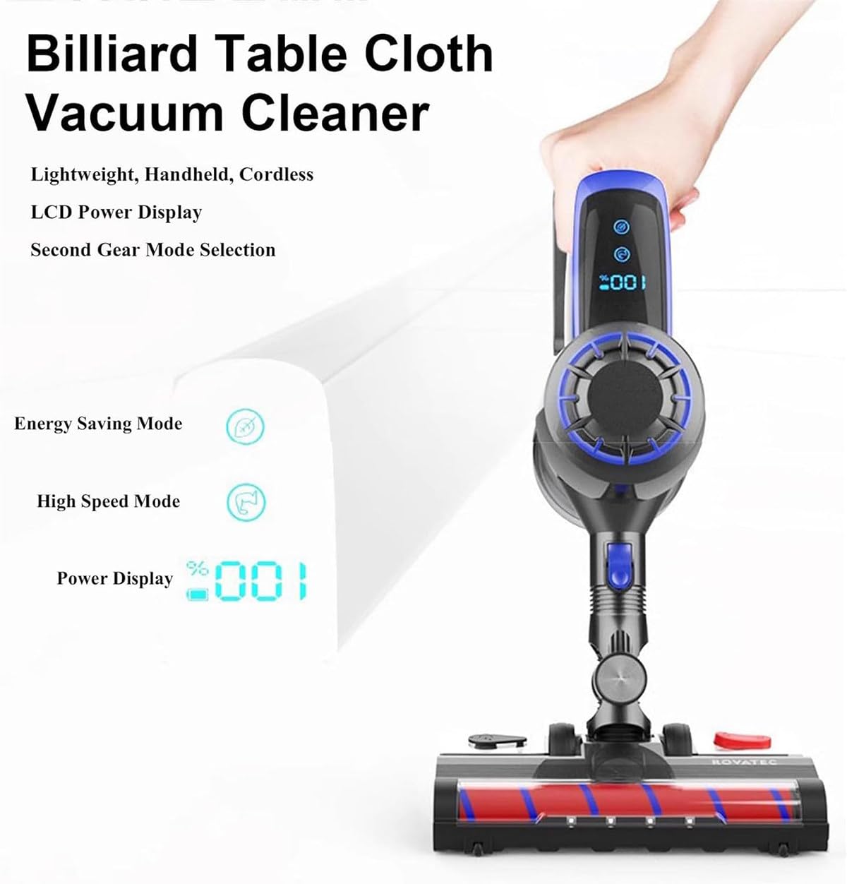 Aspiradora inalámbrica de 240 W, 22 kpa, potencia de succión, 2 ajustes de marcha, ideal para limpieza de mesas de billar y billar, diseño abatible