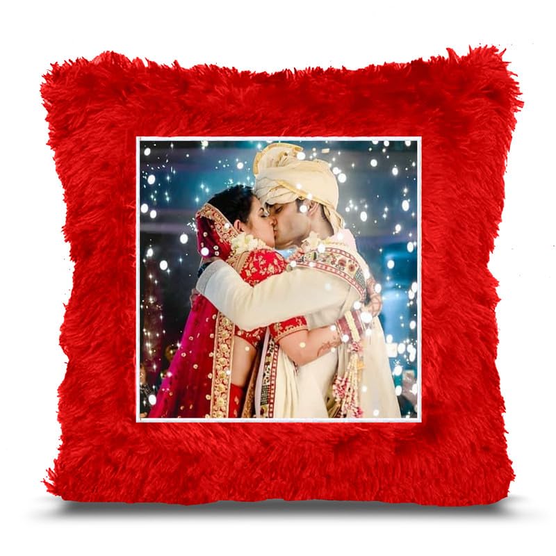 Fur Personalized Gift Photo Cushion for Boyfriend Girlfriend Husband Wife on Occasions Valentine's Day Birthday Anniversary Special Love Gift Square 15x17 inch, Red (PC10)-image-32