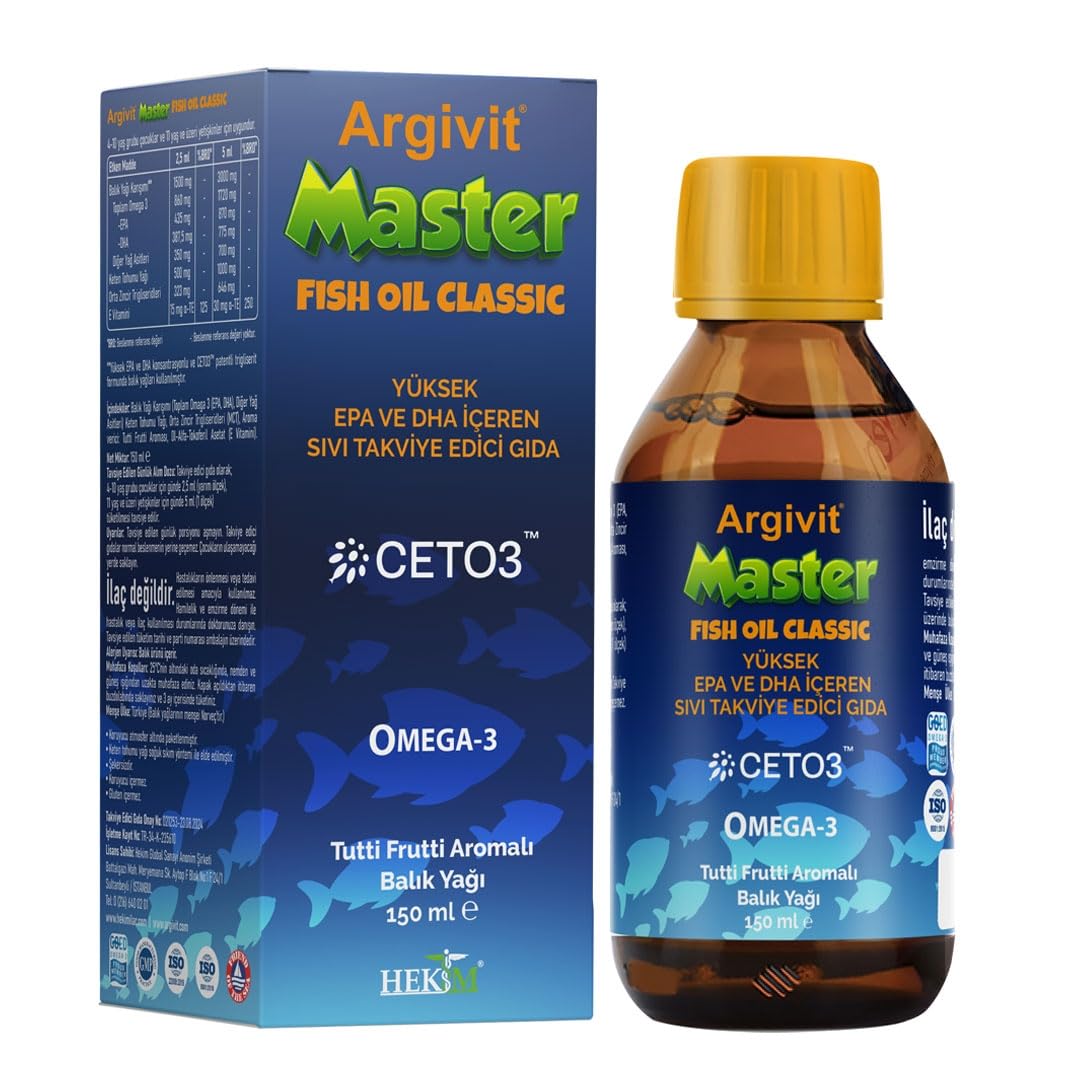 Argivit Master Balık Yağı, EPA ve DHA İçeren, Tutti Frutti Aromalı, 150 ml