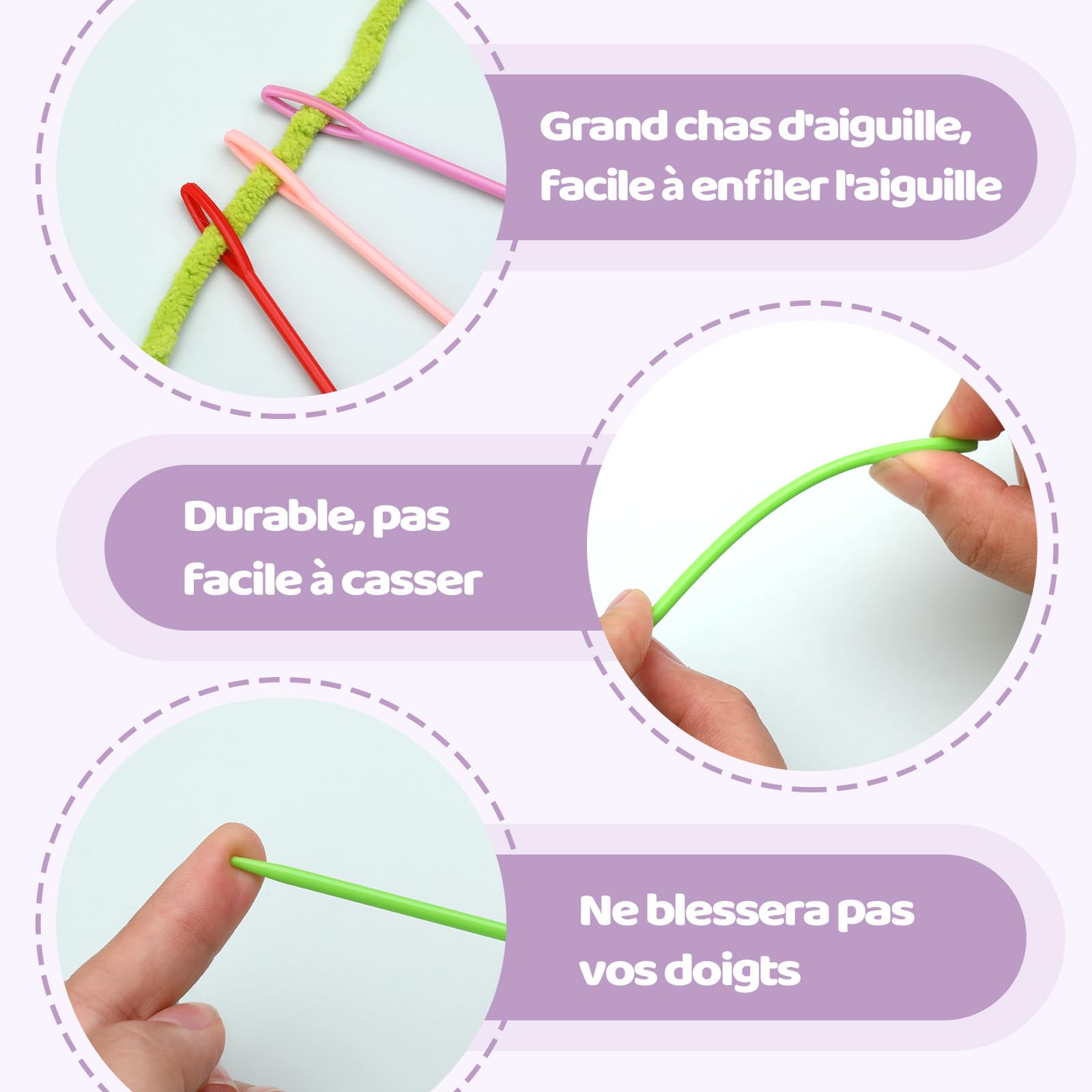 Aghi per Cucire in Plastica,100 Pezzi Aghi Colorati Plastica