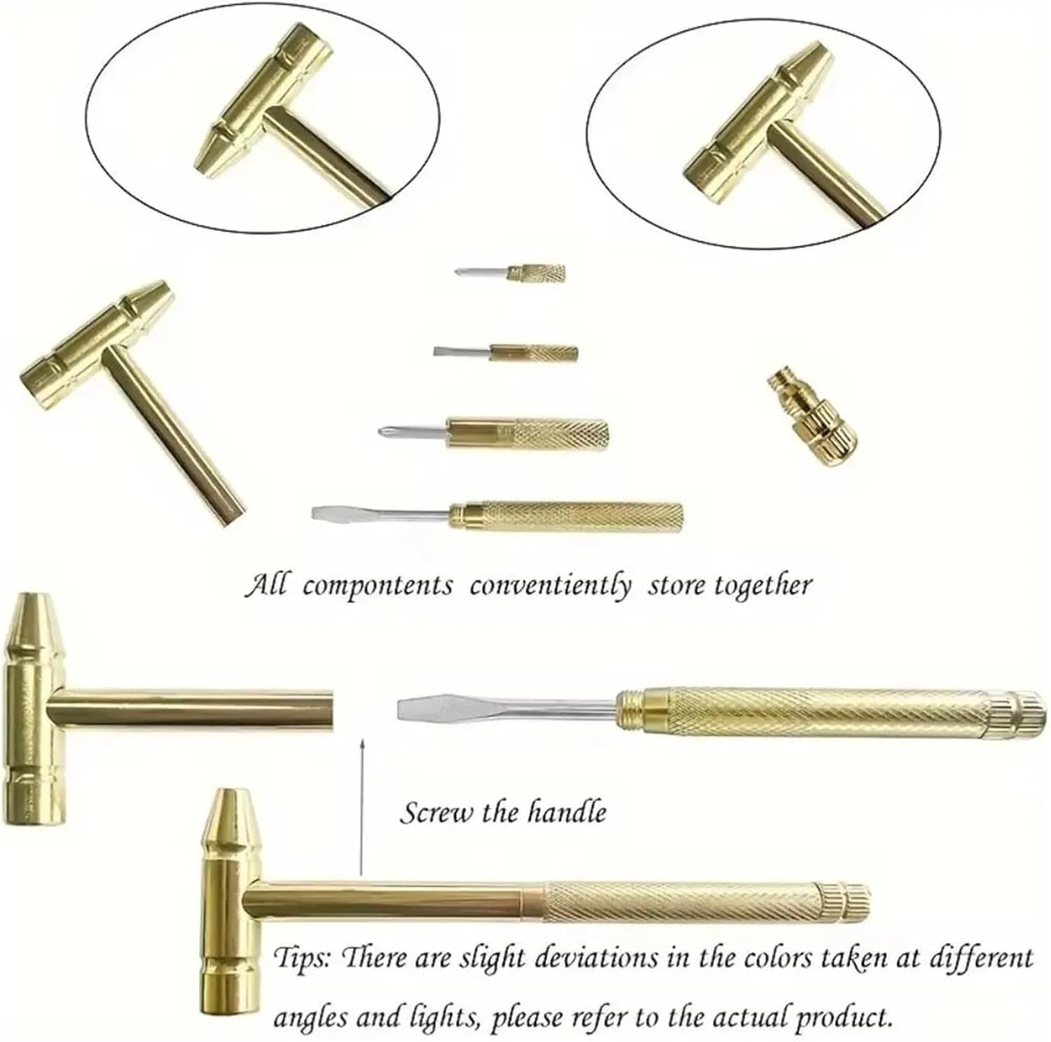 Gold Copper Alloy Craft Hammer - 6 in 1 Multi-Function Screwdriver Set for Jewelers and DIY Projects