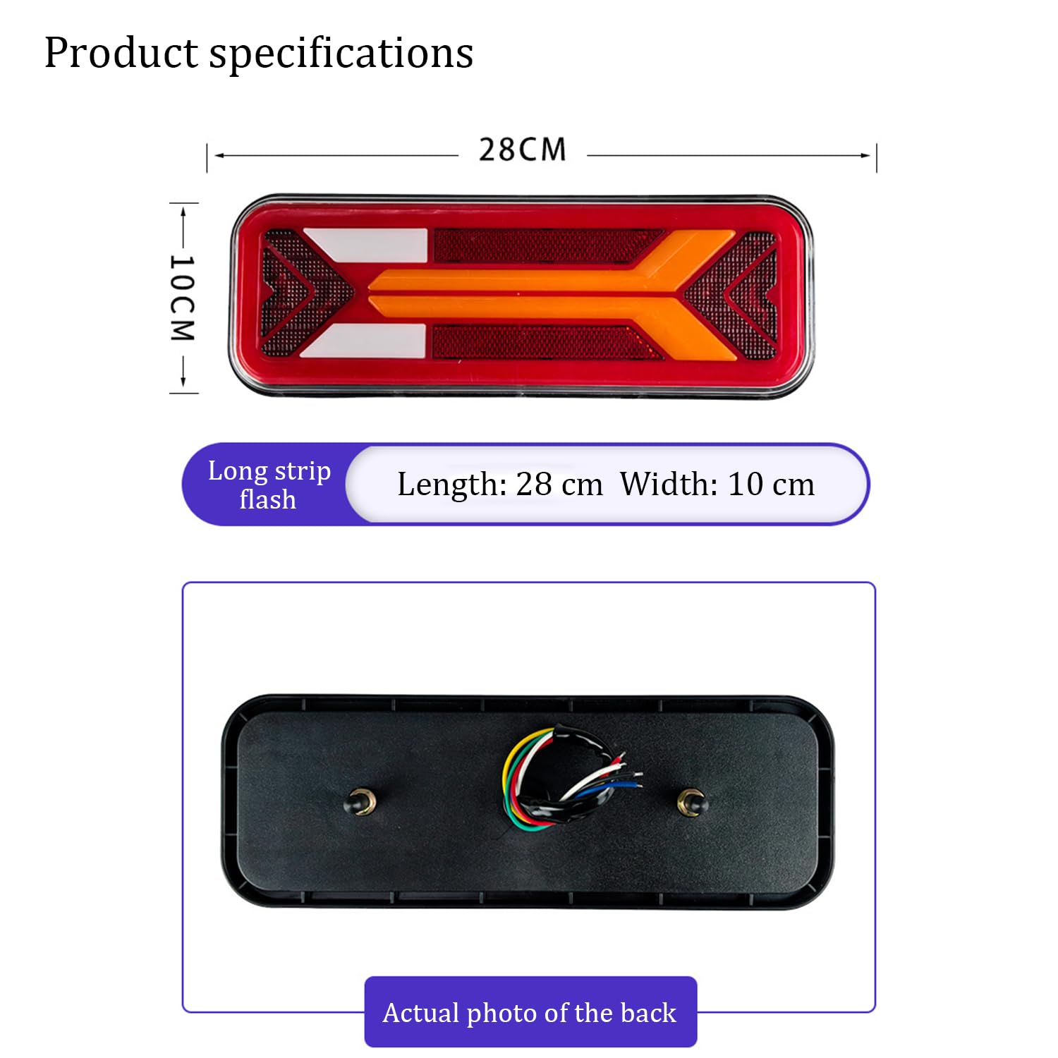 1 ciondolo per fanali posteriori a LED, 12/24 V, luci posteriori DC, cinque funzioni, impermeabile, adatto per furgoni, camion, auto, camper, ecc. (46 x 13 cm)