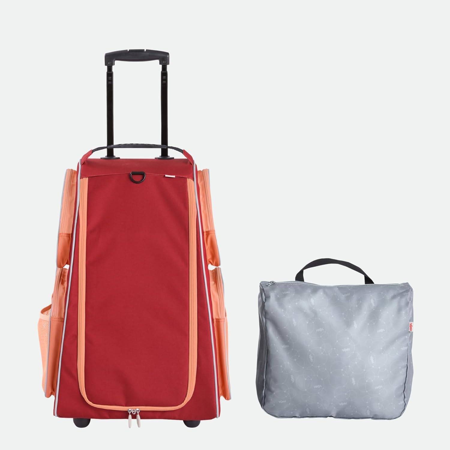 HABA Kinder-Schranktrolley Apricot mit 2 Rollen – Kinderkoffer aus recyceltem Polyester mit Schmutzwäschebeutel, 3 herausnehmbaren Böden und 4 Reißverschluss-Außentaschen – 2012725002