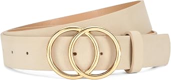SANSTHS Womens Leather Belt for Jeans Pants Fashion Waist Belts Double Ring Buckle