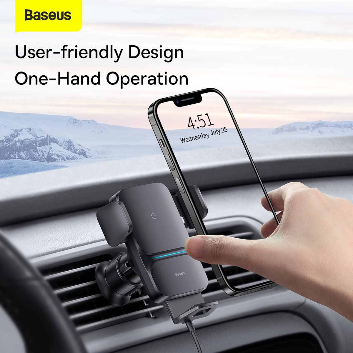Baseus Car Mount Wireless Charger Wisdom Auto Alignment Air Outlet base QI 15W Black (CGZX000001)
