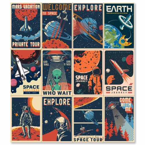HK Studio Vintage Space Decor Astronaut Posters - Space Themed Bedroom Decor