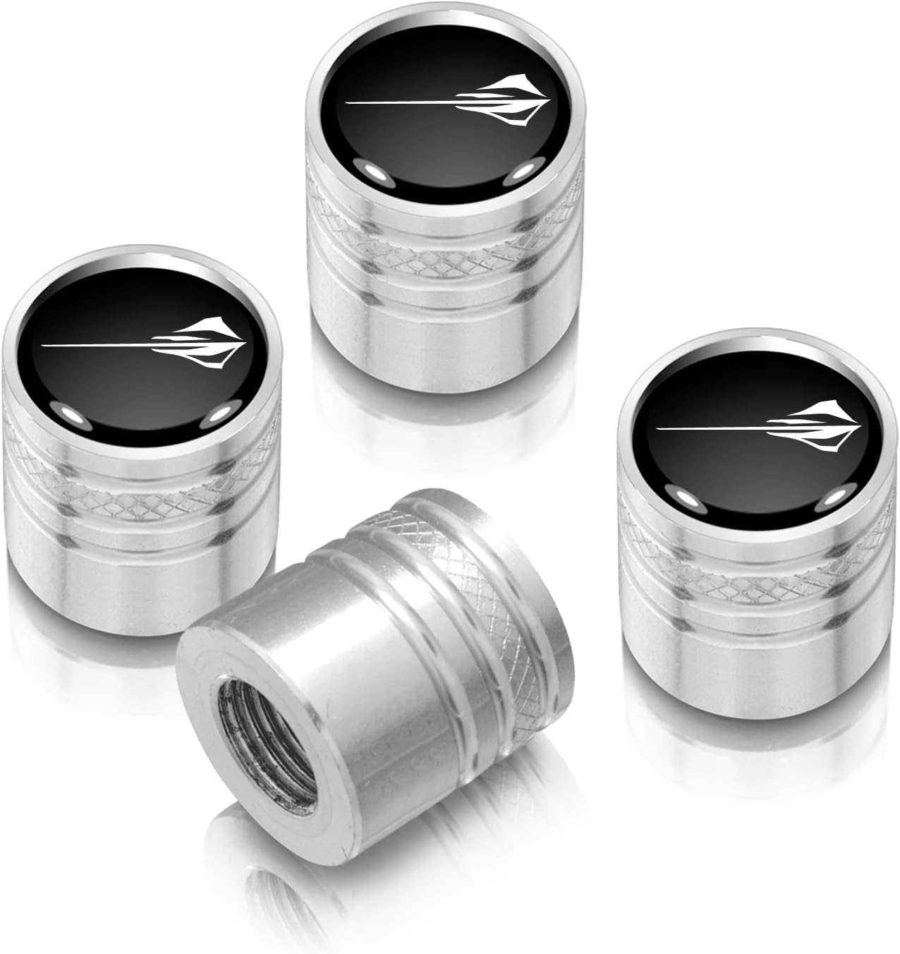iPick Image for Chevrolet Corvette C8 Stingray Logo in Black on Shining Silver Aluminum Cylinder-Style Tire Valve Stem Caps