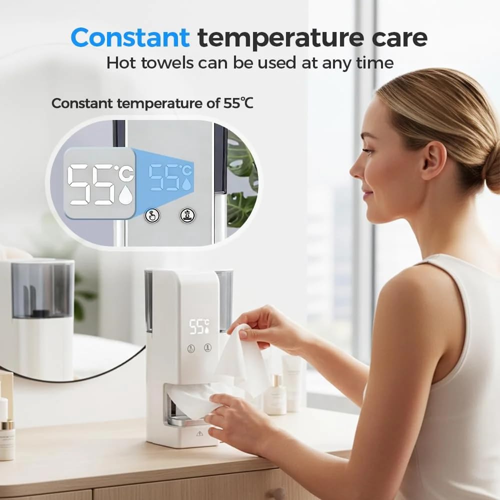 Beheizter Gesichtshandtuchspender – 5 Sekunden schnelle Erwärmung heißer Gesichtshandtuchwärmer mit Dampf, 55 °C konstante Temperatur, 500 ml Tank, automatische Einweg-Handtuchheizung für Spa, Salon