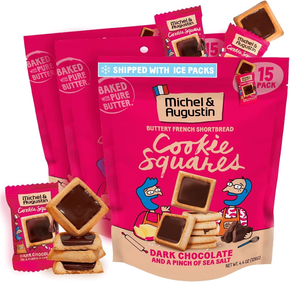 Cookies, Individually Wrapped Snacks, 3 Pack, Gourmet Dark Chocolate & Sea Salt Shortbread, 15 French Butter Cookies per bag