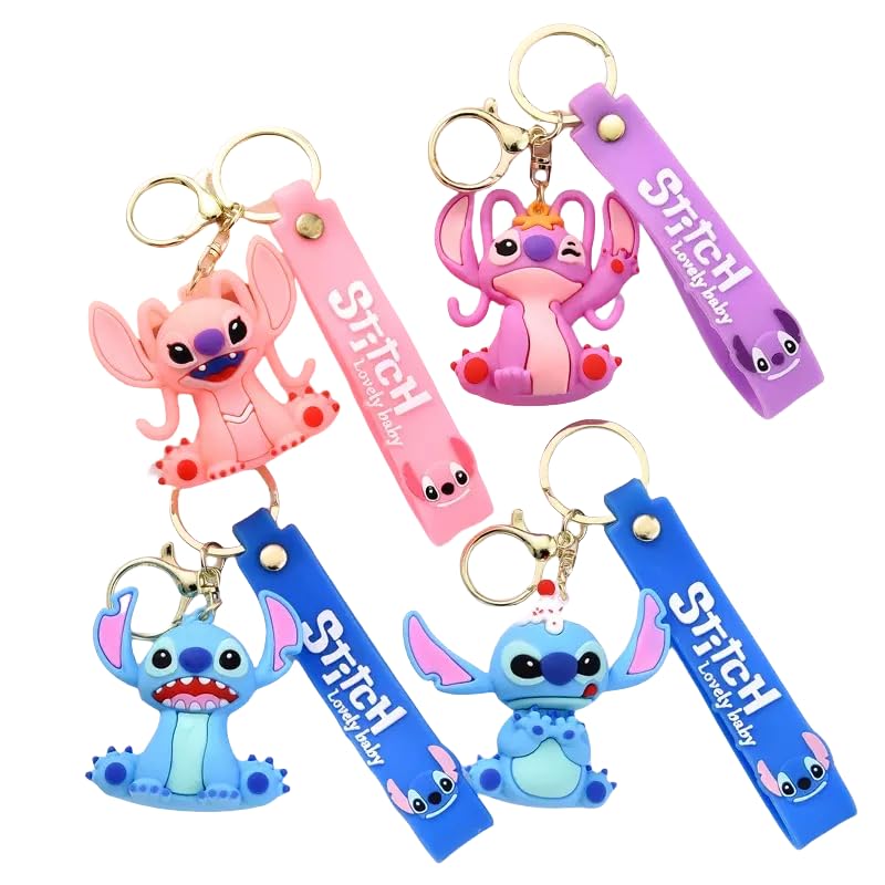 EESTOME 4pcs Stitch Cartoon Keychains for Girls Boys Anime Kawaii Keychain Backpack Key Key Chain Accessories Wristlet chain Car Charms