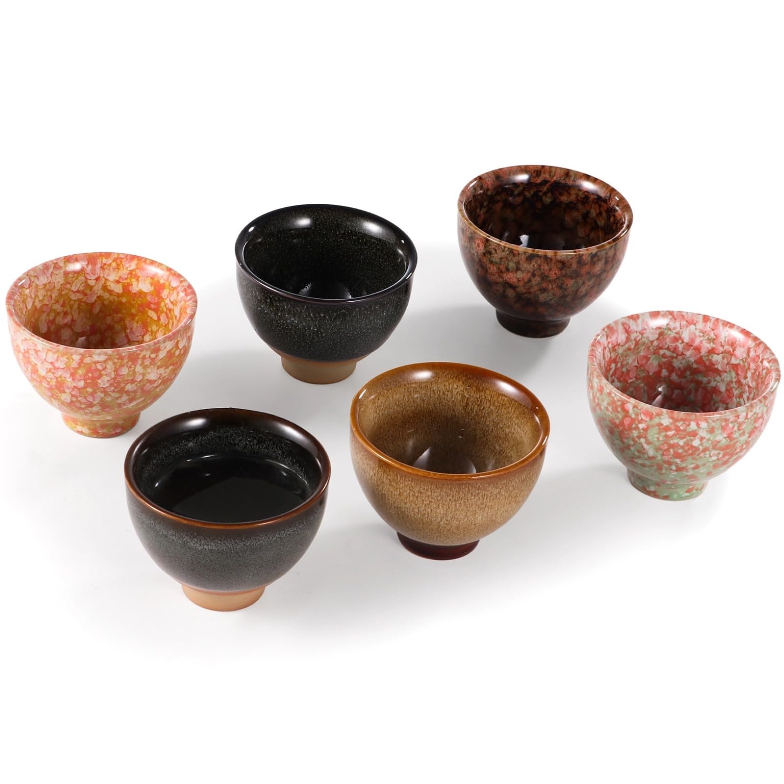 YOFAPA 6 PCS Chinese Ceramic Kung Fu Tea Set, Patterns Japanese Tea Cups, Sake Cups, Ceramic Tea Cup, Ceramic Tea Set for Gifts (Light Color)