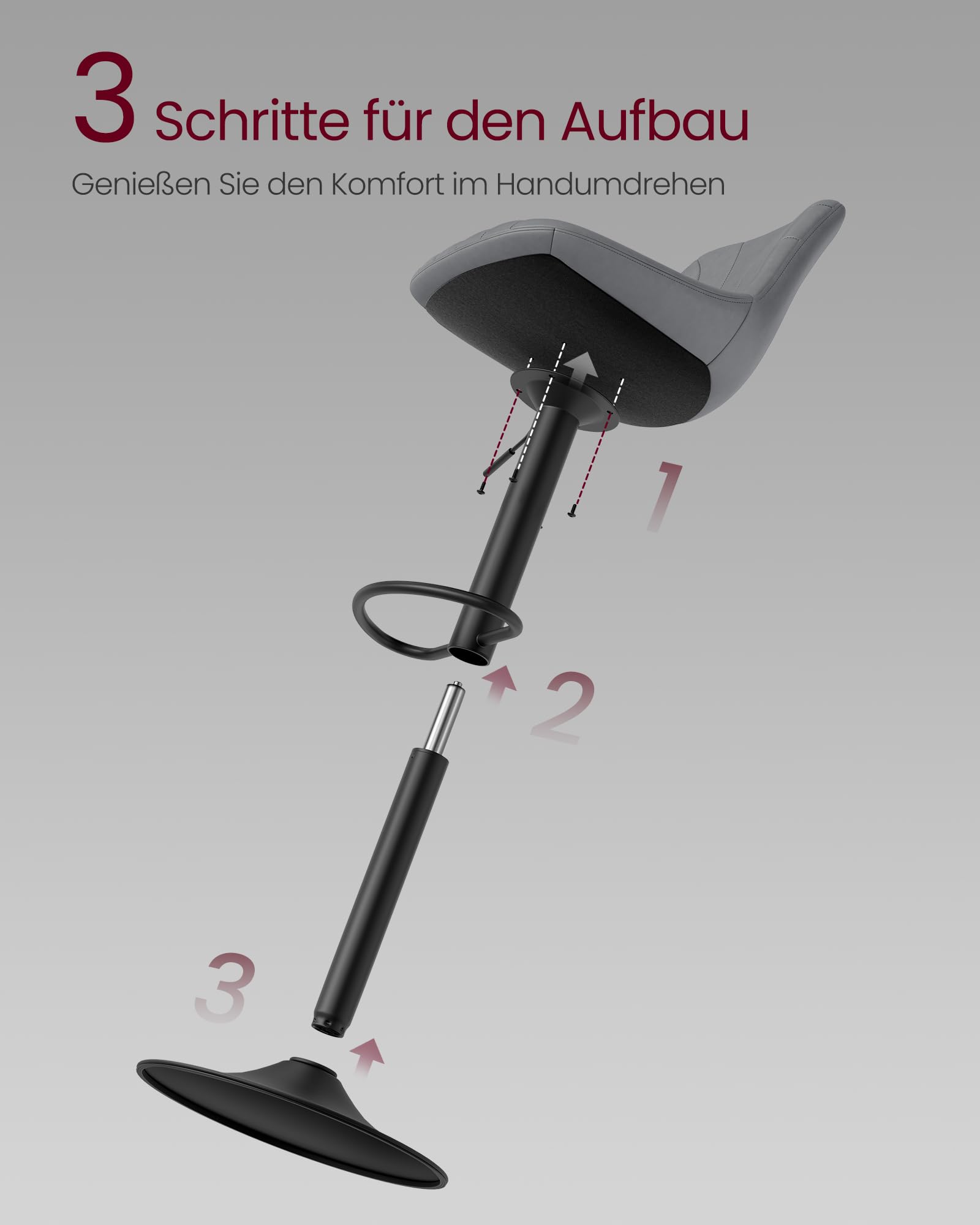 VASAGLE Barhocker 2er Set, Barstuhl mit Rückenlehne, Küchenhocker, höhenverstellbar, um 360° drehbar, Fußstütze aus Metall, für Esszimmer, Küche, Samt-Bezug, schiefergrau LJB161GN01