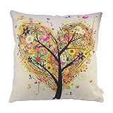HOSL P42 Cotton Linen Thow Pillow Case Decorative Cushion Cover - Colorful Balloon Love Tree