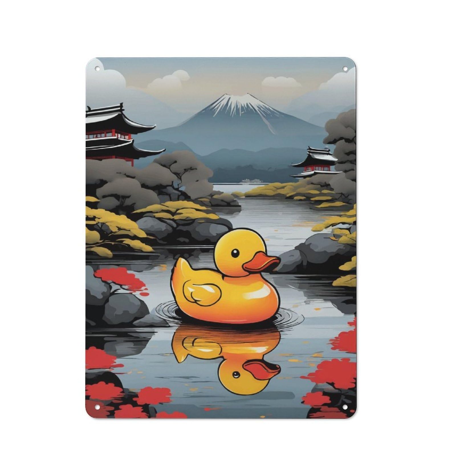 Junmoney Rubber Duck Japanese Art Understated Office Metal Sign 40X30cm Featuring Studio Wall Plaque For Office, Study, Studio Or Hallway